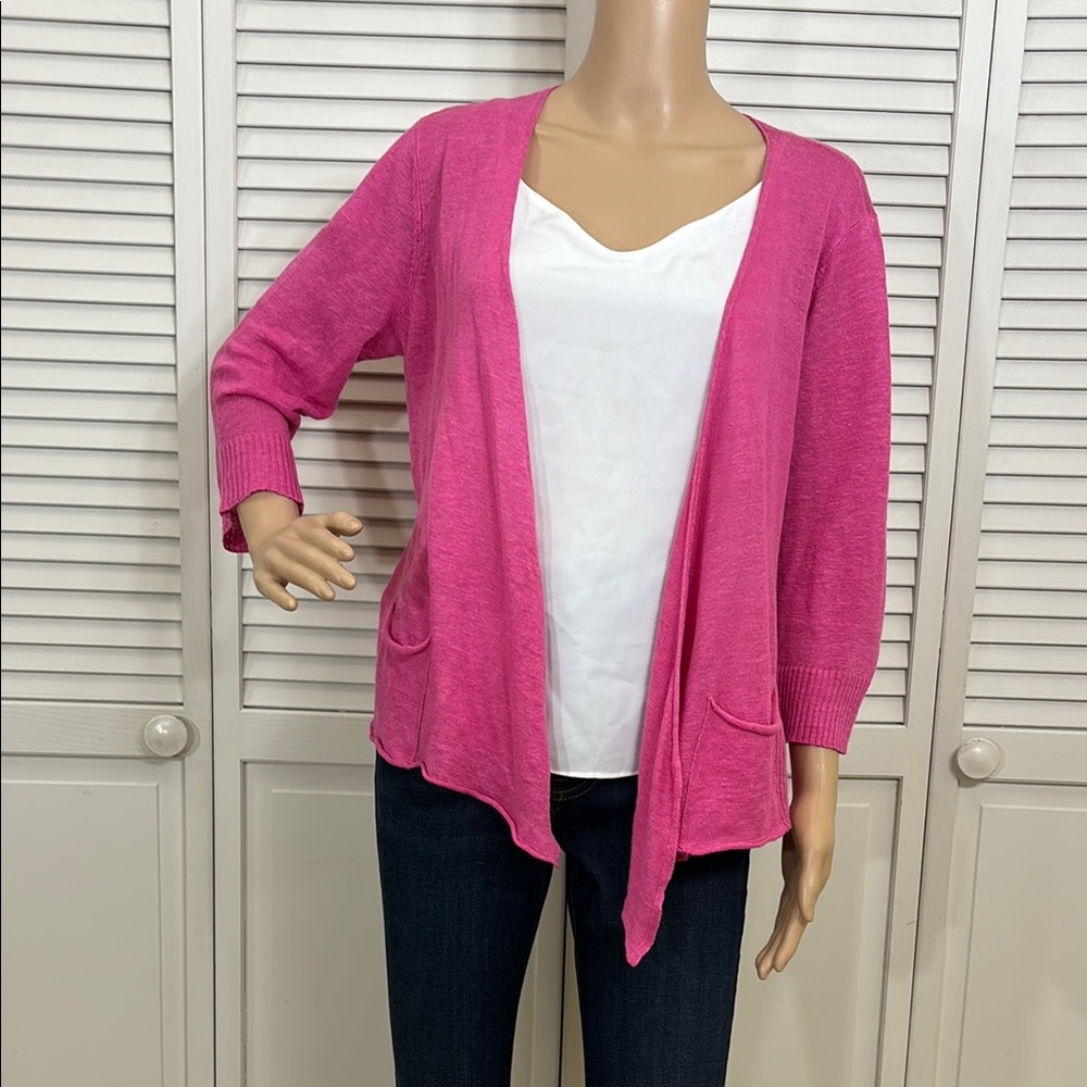 Eileen Fisher Pink Open-Front Cardigan Sweater Medium